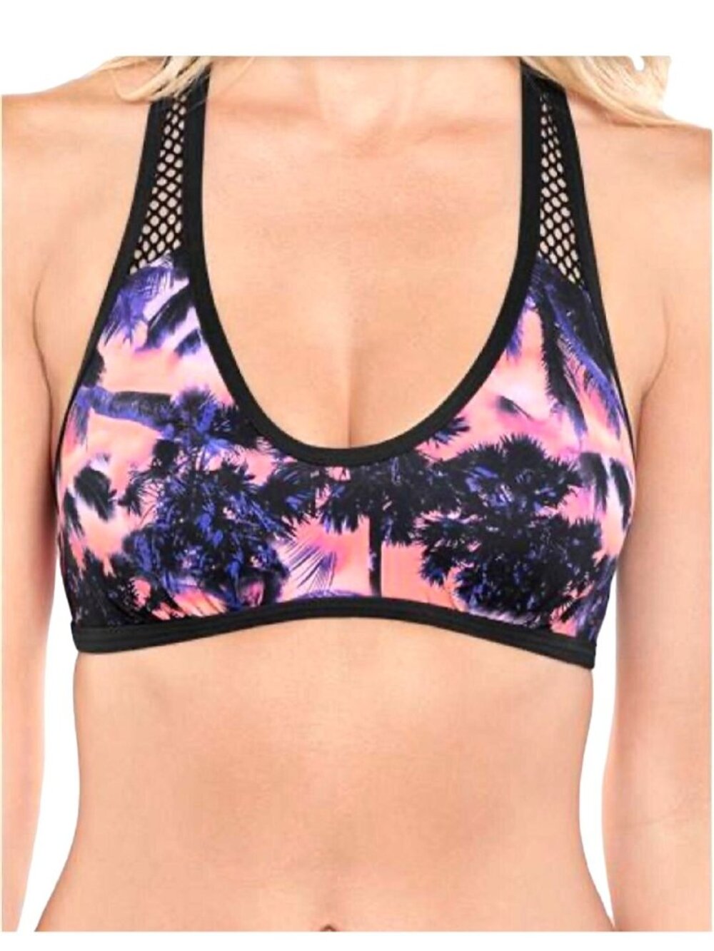 Sunseeker Womens Tropical Print Mesh Racerback Bikini Top Size 8